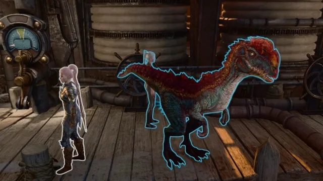 Druid Wild Shaped into Dilophosaurus in Baldur's Gate 3