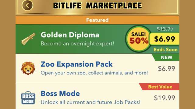 BitLife Golden Diploma in the store