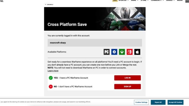 cross save page for warframe