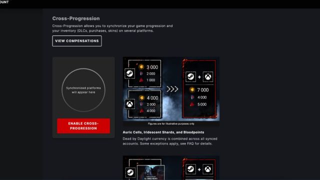 dead by daylight enable cross progression page