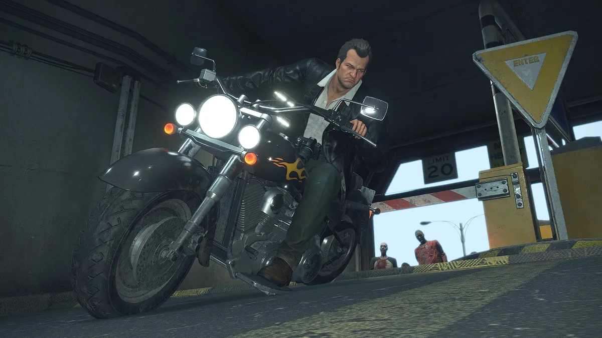 Dead Rising: Frank West looking cool on a motorcycle.