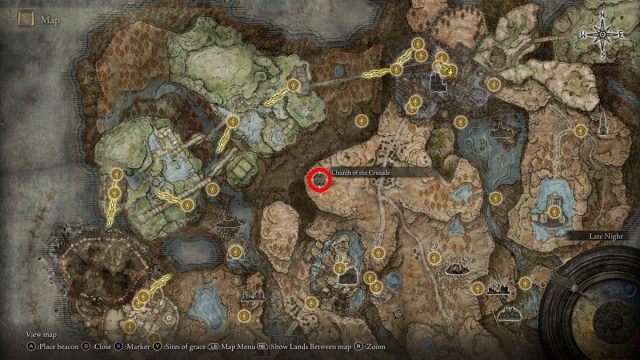 How to get the Prayer Room Key in Elden Ring Shadow of the Erdtree - map showing the church location