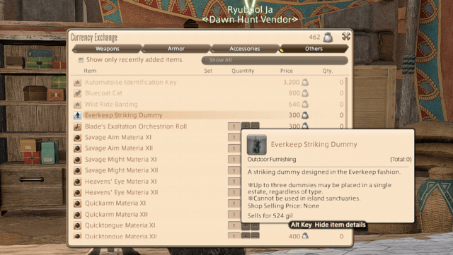 Where to purchase the Everkeep Striking Dummy in Final Fantasy XIV