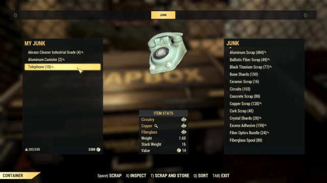 fallout 76 whitespring fiberglass farming scrap screen