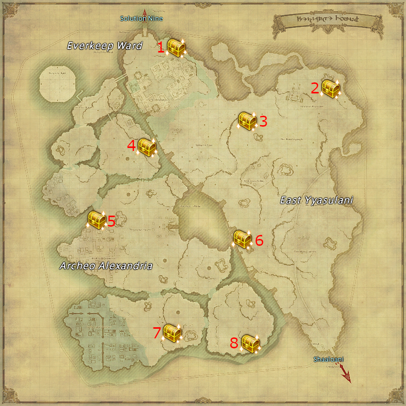 All possible locations for Loboskin Maps in FFXIV, including maps and coordinates