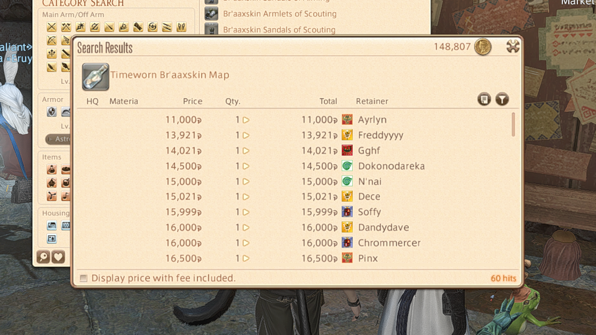 Timeworn Br'aaxskin Maps on the Marketboard in Final Fantasy XIV