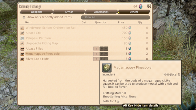 Buying Megamaguey Pineapples with Bicolor Gemstones in Final Fantasy XIV