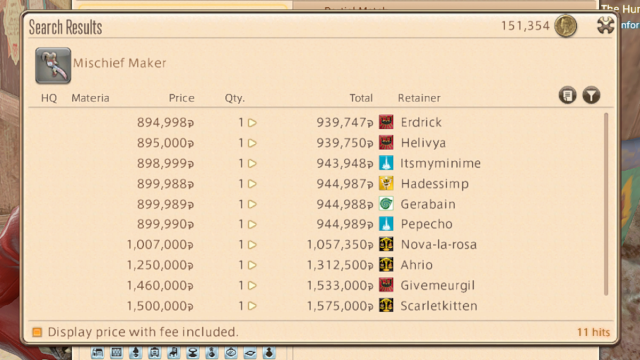 Mischief Maker on the Marketboard in Final Fantasy XIV