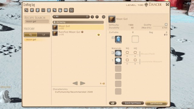 Moon Gel recipe in Final Fantasy XIV