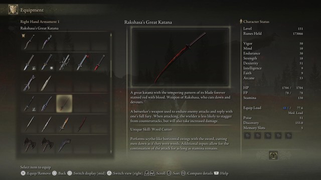 The Rakshasa's Great Katana, as showcased in Elden Ring.