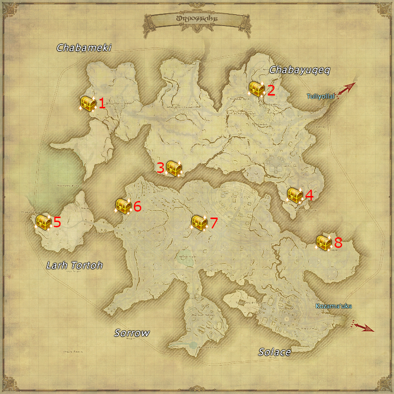 All possible locations for Loboskin Maps in FFXIV, including maps and coordinates