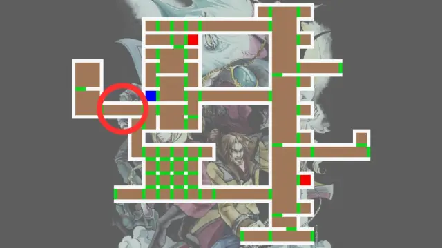 A Map of the Demon Guest House with a red circle indicating the piano room location