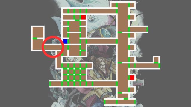 A Map of the Demon Guest House with a red circle indicating the piano room location