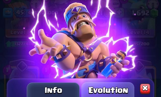 A screenshot of Zap's card evolution in Clash Royale