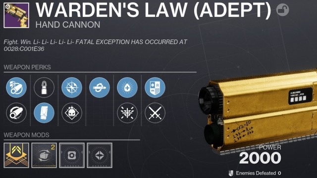 Destiny 2 Warden's Law Example Build