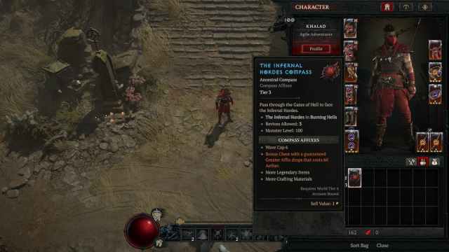 Infernal Compass in inventory, in Diablo 4