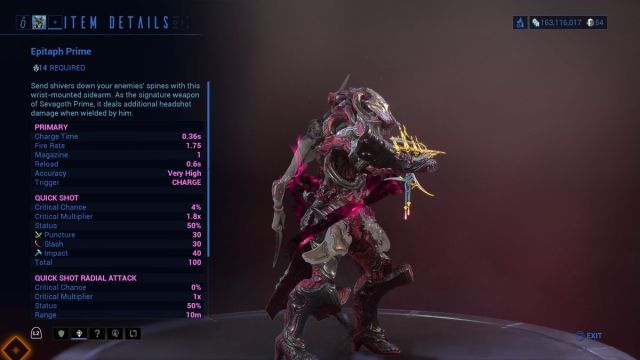 Warframe Epitaph Prime stats