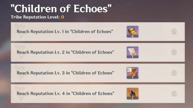 Children of Echoes Reputation rewards list in Genshin Impact