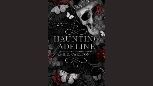 The cover of Haunting Adeline; depicting a skull surrounded by butterflies.