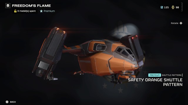 Helldivers 2 Everything in the Freedom's Flame Warbond and their cost - Orange Shuttle pattern