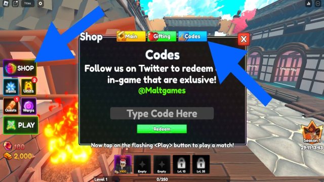 How to redeem codes in Anime Tower Defense