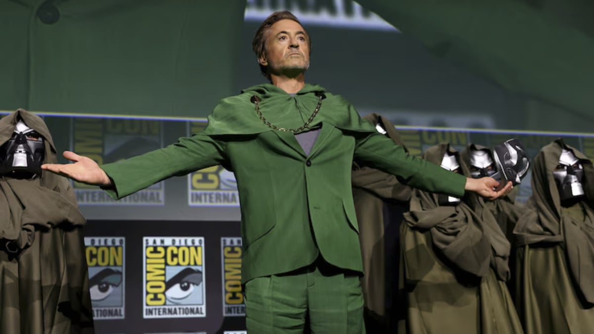 Robert Downey Jr. on the SDCC Stage, Revealing he's playing Doctor Doom.