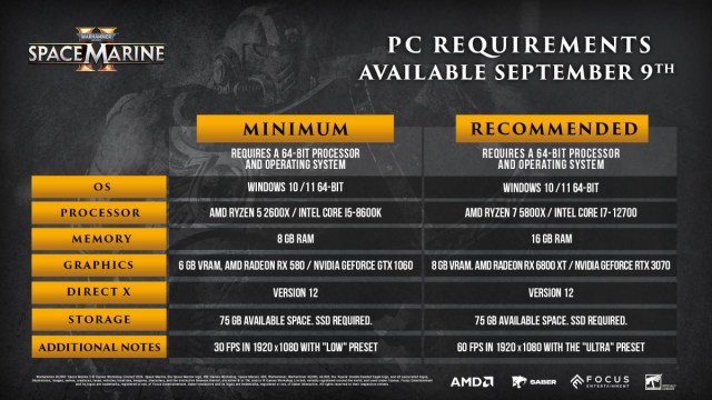 Warhammer 40,000: Space Marine 2 PC system requirements – minimum and recommended