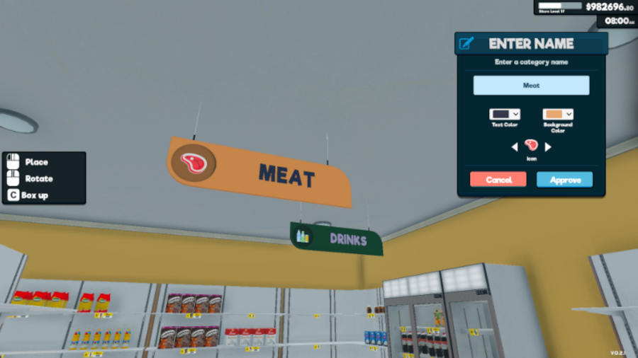 Aisle signs in Supermarket Simulator