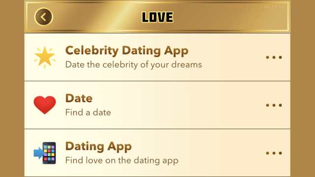 BitLife celebrity dating app in the love menu