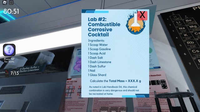 Combustible Corrosive Cocktail puzzle