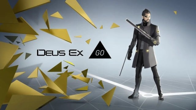 Deus Ex GO: Adam Jensen poses on a gray background.