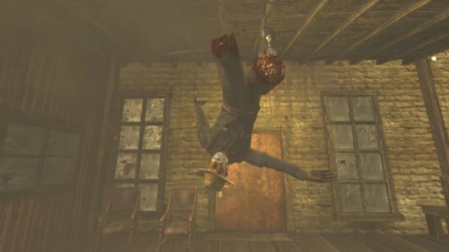 Fallout New Vegas: an NPC flips into the air with no legs as they explode.