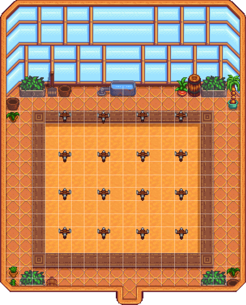 Optimal layout for Quality Sprinklers in the Greenhouse in Stardew Valley