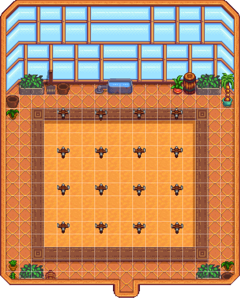 Optimal layout for Quality Sprinklers in the Greenhouse in Stardew Valley