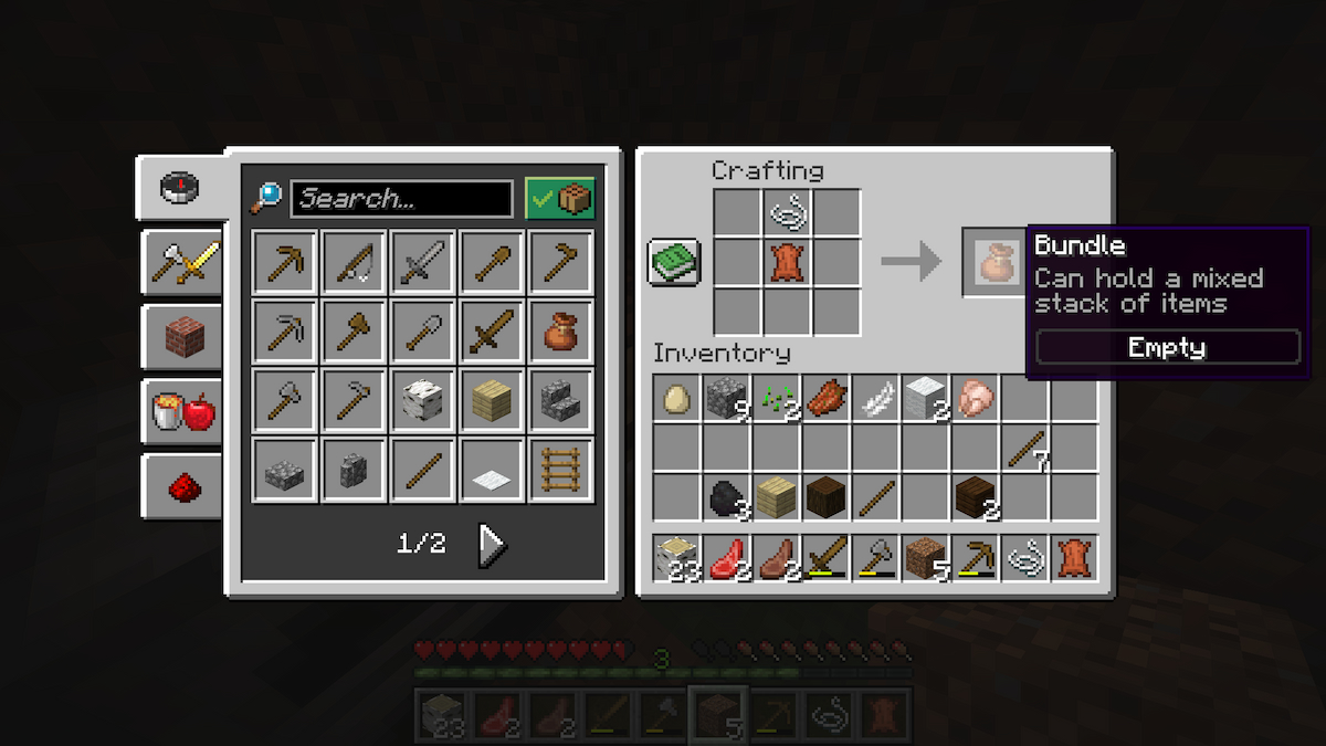 Bundle recipe in Minecraft