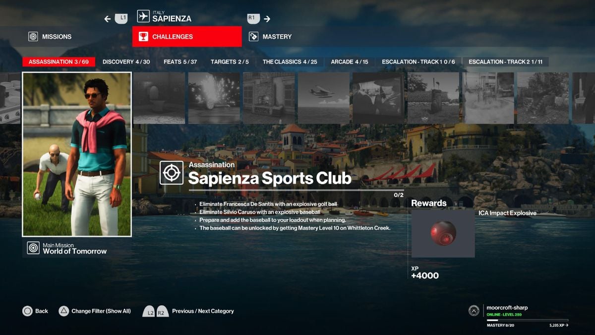 sapienza sports club challenge hitman world of assassination