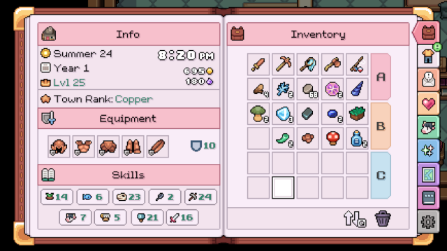 The second backpack upgrade in Fields of Mistria gives you a total of 30 inventory slots