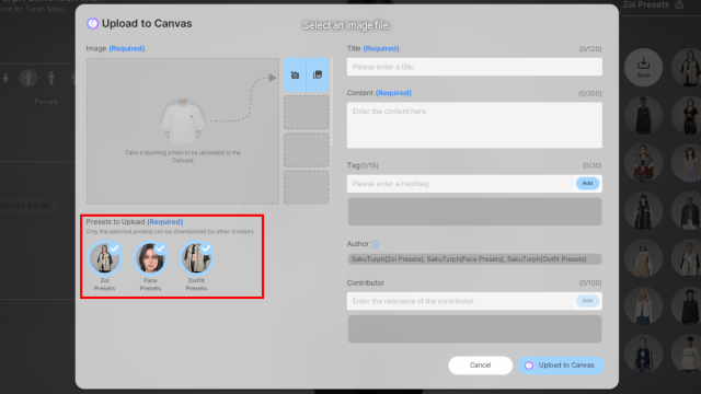 Choose which presets to share on Canvas in inZOI