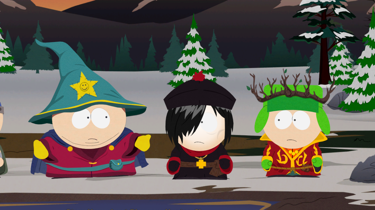 Cartman, a player character, and Kyle in South Park: The Stick of Truth