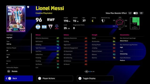 The best build for the free highlight Messi card in eFootball 2025.