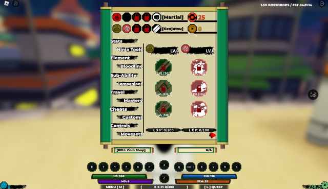 A screenshot of the bloodlines menu in Shindo Life.