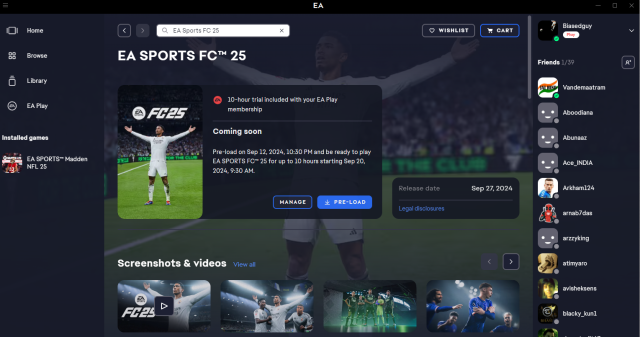 An image of EA Play trial of EA FC 25