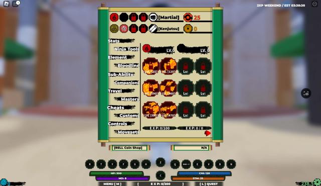 A screenshot of the Elements menu in Shindo Life.