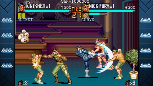 The Punisher kicks a dude in the Marvel vs. Capcom Fighting Collection.