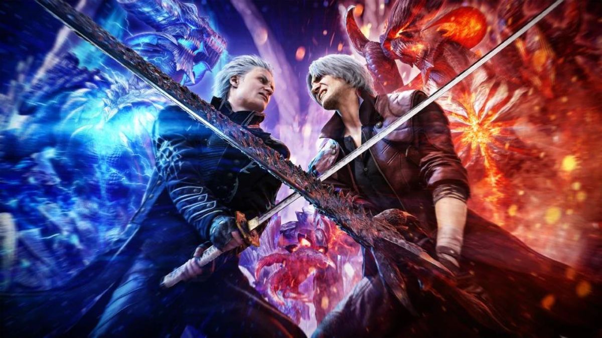 Vergil and Dante fighting in DMC5 