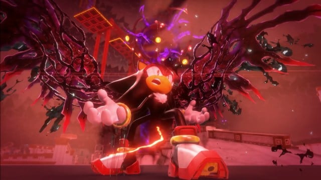 Shadow spreadign his Doom Wings in Sonic x Shadow Generations