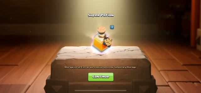 A screenshot of getting a Super Potion from a Treasure Chest in Clash of Clans.