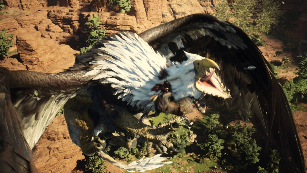 The main character taking down a Gryphon in Dragon's Dogma 2 (Directed by Hideaki Itsuno)