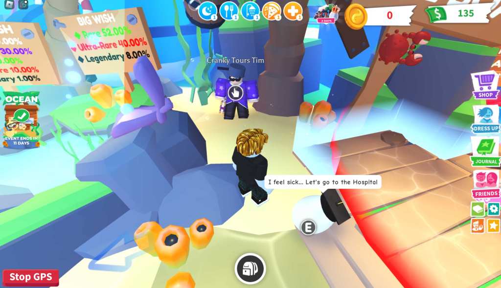 A screenshot of Tim in Cranky's Crazy Currents event in Adopt Me!