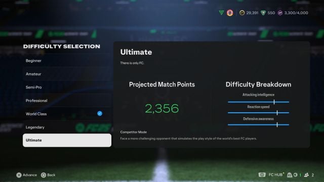 An image of difficulty modes in EA FC 25